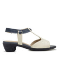 Murioki-Elegant Color Block Button Decor T-strap Chunky Heel Sandals
