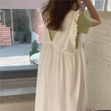 Murioki-Summer Oversize Style 2 Two Piece Set Women Short Sleeve Top + Sleeveless Lace trim Long White Dress Kawaii Cute Suits