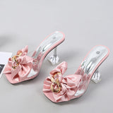 Murioki-Transparent Slippers For Women 2024 Summer Fashion Pink Butterfly-knot Designer Sandals Clear Heels Size 46 Female Shoes