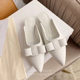 Murioki-Summer women's pointed sandals with sheepskin bows adorn sweet flat heels with party slippers
