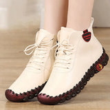 Women Shoes Autumn Loafers Lace Up Sneakers Casual Flats Solid Soft Bottom Boots Leather High-Top Sneaker Female Shoes