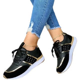 Murioki-Women Sneakers Platform Shoes Leather Patchwork Casual Sport Shoes Ladies Outdoor Running Gold Trim Vulcanized Shoes Zapatillas