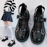 Murioki-Lolita Shoes Women Platform Pumps Star Buckle Strap Mary Janes Lady Cosplay Gothic Shoes Rivet Lighted Hollow Girl Leather Shoes
