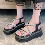 Murioki-Fashion Shoes for Women Summer Women's Sandals Mid Heel Elastic Band Water Proof Sequins Open Toe Beach Sandals Women