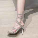 Murioki-Fashion Crystal Pendant Tassels Women Sandals Sexy Snake Coiled Stiletto High heels Gladiator sandals Summer Wedding Party Shoes