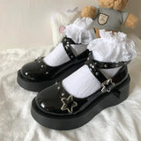 Murioki-Lolita Shoes Women Platform Pumps Star Buckle Strap Mary Janes Lady Cosplay Gothic Shoes Rivet Lighted Hollow Girl Leather Shoes