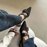 Murioki-New 2024 Women Chunky Sandals Summer Shoes Fashion Mid Heels Pointed Toe Party Shoes Brand Casual Shoes Mujer Slippers Zapatos