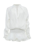 Murioki-New White Chiffon Dress For Women Casual Ruffled Pleated Mini Dress See-through Loose Oversized Shirt Dress Cover-Up 2024