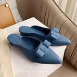 Murioki-Summer women's pointed sandals with sheepskin bows adorn sweet flat heels with party slippers