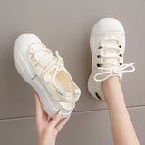 Murioki-Hollow Canvas Shoes Female Summer New Korean Version of Students Small White Shoes Flat Breathable Fashion Women's Shoes