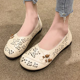 Murioki-High Quality Shoes for Women Hollow Women's Flats Summer Casual Ballerina Round Toe Solid Ladies Loafers