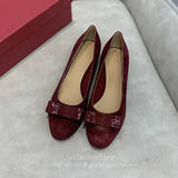 Murioki-autumn new leather sheepskin suede single shoes bow thick with elegant women's single shoes metal buckle