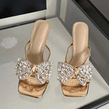Murioki-Thin High Heels Slippers Sexy Street Woman Square Toe Crystal Bowknot Designer Sandals Summer Fashion Party Prom Shoes