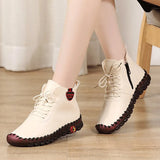 Women Shoes Autumn Loafers Lace Up Sneakers Casual Flats Solid Soft Bottom Boots Leather High-Top Sneaker Female Shoes
