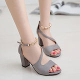 Murioki-Summer Sexy Fish Mouth Hollow Roman Sandals Thick with Word with Beaded High Heels Female Summer Sexy Female Sandals