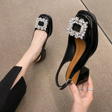 Murioki-Rhinestone Sandals Mary Jane Shallow Mouth Comfort Shoes Woman Summer Heels Med Pointed Girls High Retro Medium Fashion Shoes