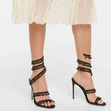 Murioki-Fashion Crystal Pendant Tassels Women Sandals Sexy Snake Coiled Stiletto High heels Gladiator sandals Summer Wedding Party Shoes