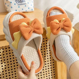 Murioki Linen Slippers Women Indoor Slippers Comzy Anti-Slip House Cotton Shoes  Cute Bowknot Flat Slipper Couples Slides Spring Summer