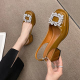 Murioki-Rhinestone Sandals Mary Jane Shallow Mouth Comfort Shoes Woman Summer Heels Med Pointed Girls High Retro Medium Fashion Shoes