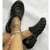 Murioki Openwork Slippers Women's Sandals Casual Hole Shoes Couple Plus Size 44 45 Breathable Beach Flip-flops Flat Summer Women Shoes