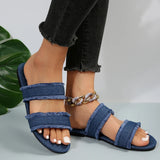 Murioki Blue Flat Denim Slider Sandals for Women Summer Round Toe Beach Slippers Female Outdoor Slip-on Flats Sandals Shoes for Women