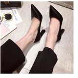 Anna Beauty Black High Heels for Women's 3.5 inch Summer New Thick Fashion 8cm Heel Nude Pointed Pumps