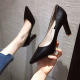 Anna Beauty Black High Heels for Women's 3.5 inch Summer New Thick Fashion 8cm Heel Nude Pointed Pumps