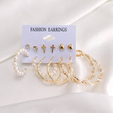 Christmas Gift KISS WIFE Vintage Geometric Gold Metal Earrings Set For Women Punk Pearl Dangle Drop Earrings 2021 Trend Set of Earrings Jewelry