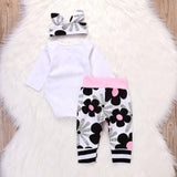 Murioki 3Pieces Newborn Baby girl clothes sets Letter printed Hello World Tops Romper+Floral Pants+Hat Infant baby girl clothing outfits