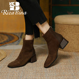 RIZABINA 2022 Women Ankle Boots Real Leather High Heels Winter Shoes For Woman's Short Boot Office Lady Footwear Size 33-40