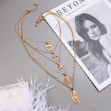 Christmas Gift 2021 Bohemian Multi-layer Pendant Necklace for Women Vintage Coco Cross Lotus Virgin Mary Collar Choker Bead Chain Jewelry Gift