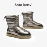 BeauToday Wool Snow Boots Women Round Toe Back Strap Winter Warm Ladies Fur Shoes Slip-On Handmade 08023