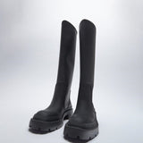 Murioki 2022 New Round Toe Platform Women Knee High Boots Slip On Casual Chunky Heel Women Long Boots Luxury Brand Designer Winter Shoes