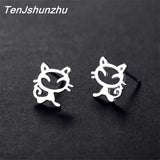 Christmas Gift Silver Color Christmas Gift Cat Star Moon Stud Earrings For Women Kids Fashion Elegant  Jewelry  pendientes Brincos