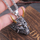 Christmas Gift Vikings Jewelry Never Fade Stainless Steel Satanic Demon Men Necklace With Wooden Box as gift