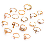 Christmas Gift 17Pcs/Set Bohemian Geometric Crystal Joint Ring Vintage Female Alloy Ring Opal Gold Ring Set Fashion  Jewelry Gift