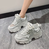 2022 Spring Women Chunky Sneakers Fashion Solid Color Platform Shoes Lace Up Breathable Mesh Vulcanize Shoes Women Casual Shoes