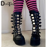 Plus Size 48 Brand Design Ladies Goth Platform Boots Fashion Punk Metal Wedges High Heels Boots Women Cosplay Street Shoes Woman