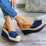 Sandalias de ante con costuras tejidas y punta redonda para mujer, zapatos de tacón alto, elegantes y sexys, de moda2021