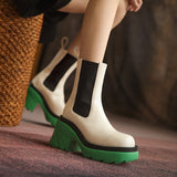 Murioki White Green Luxury Chelsea Boots Women Platform Ladies Boots Chunky Winter Shoes Short Ankle Boots Thick Heel Ankle Boots Ladies
