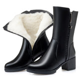 Murioki 2022 New Women Winter Boots Long Genuine Leather Beaded Boots Women High-Heeled Fashion Wool Snow Boots Women