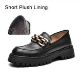 BeauToday Chunky Loafers Women Genuine Cow Leather Platform Shoes Round Toe Metal Chain Slip on Ladies Flats Handmade 27748