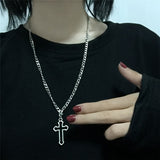 Christmas Gift Vintage Dark Gothic Hollow Cross Pendant Chain Necklace For Kpop Cool Harajuku Street Egirl Men Women BFF Punk Halloween Jewelry
