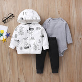 Murioki 3PCS Infant Baby Boy Girl Clothes Set 2022 Spring Fall Animals Floral Warm Hooded Coat+Romper+Pants Newborn Baby Clothing Outfit