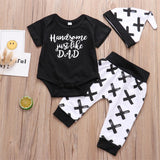 Newborn Infant Boy Girl Clothes Handsome Just Like Dad Printed 3PCS Baby Clothing Set 2020 Sping Autumn New born Baby boy outfit