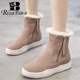 RIZABINA 2020 New Arrival Ankle Boots Real Leather Plush Fur Keep Warm Zipper Flats Short Boots Snow Shoes Women Size 35-39