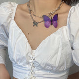 Christmas Gift Kpop Harajuku Goth Colorful Butterfly Pendant Clavicle Neck Chains Necklaces For Women Egirl Friends Cosplay Aesthetic Jewelry