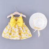 Murioki New Fashion Baby Girl Dresses Princess clothing Cute 2pcs set Party Cotton Flower Children Bow Hat Sleeveless Sweet 1-3Y