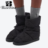 RIZABINA Women Snow Boots Warm Fur Winter Shoes Woman's Ins Style Thick Fur Flat Abkle Boot Home Daily Lady Footwear Size 35-39