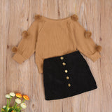 Christmas Gift 2-7Years Autumn Winter Clothes Toddler Baby Girls 2pcs Outfits Hairball Knit Tops+Button Mini Skirt Warm Outfits Sets Clothes1111